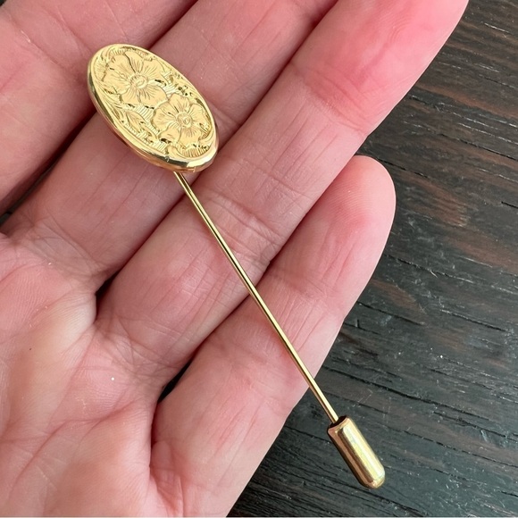 Vintage Floral Gold Tone Hat Pin 2.5" - Picture 4 of 7